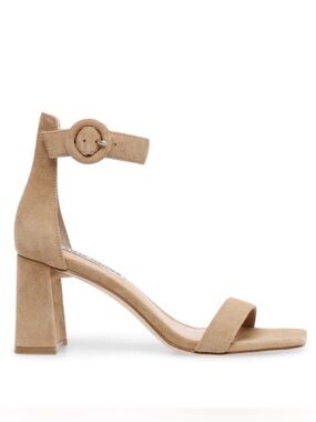 Steve Madden Reverie suede Sandals, chunky heel, nude, size 9.5, like new!